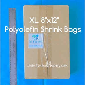 500- XL 8x12&quot; Polyolefin Smell Thru Shrink Bags, Free Usa Ship,  XL Items, DIY Bath Bomb Wrap, Two Wild Hares