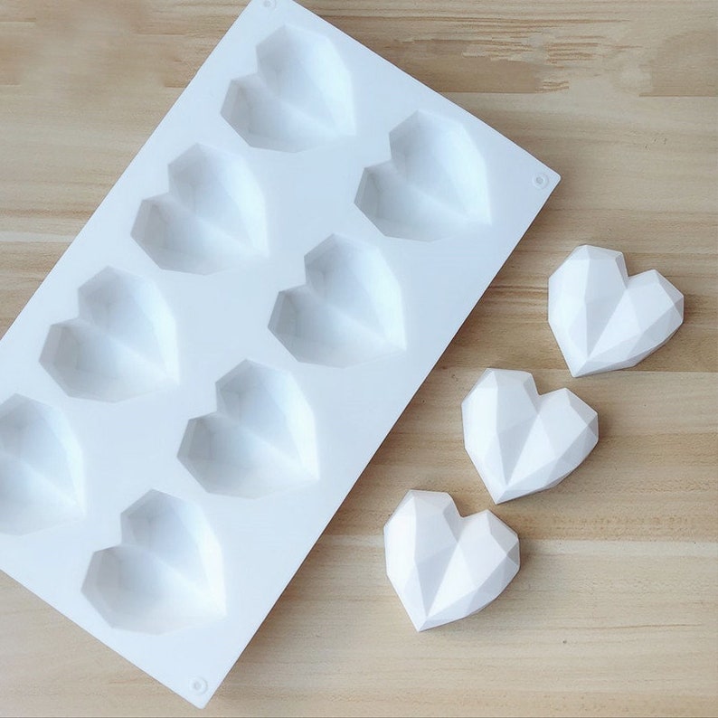 GEO HEART Silicone Soap Mold, 8 1.5 oz Cavities/ 12 oz total, Heat Resistant, Lotion Bars, Soap, Jelly, Wax, Free US Ship, Two Wild Hares image 4