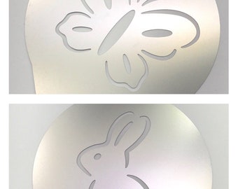 2pc. Airbrush Stencil, Bunny & Butterfly, Bath Bomb, Baking, Coffee, Cake, etc. Stainless Steel, Two Wild Hares