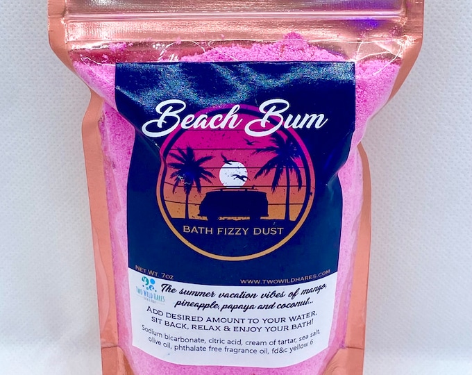 BEACH BUM Bath Fizzy Dust 7oz, Tropical Fruit & Coconut, Handmade, Two Wild Hares, Bath Bomb, Fizzy, Fragrant Bath, Gift, Women, Spa