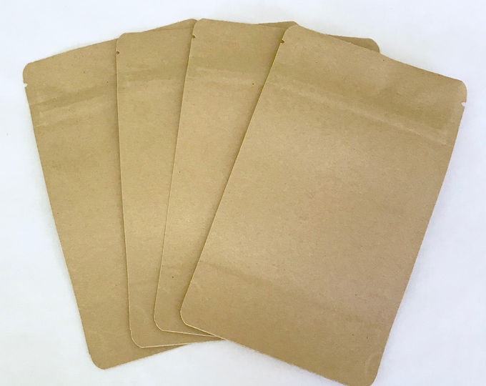 25-5x8 KRAFT Stand Up Pouches, Eco Friendly, Heavy Duty, Tear Notch, Zipper +  Impulse Sealable, Two Wild Hares