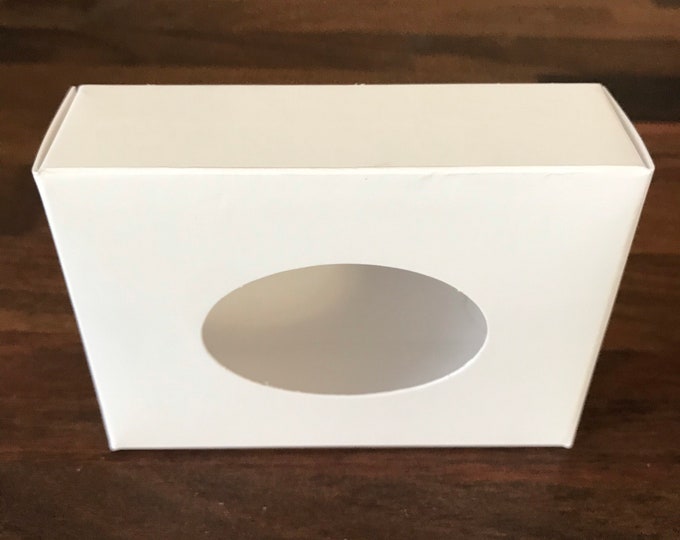 25- Oval WHITE Window Soap Boxes, 2 3/4 x 3 13/16 x 1 3/16” Eco Friendly Recyclable Soap Packaging, Two Wild Hares