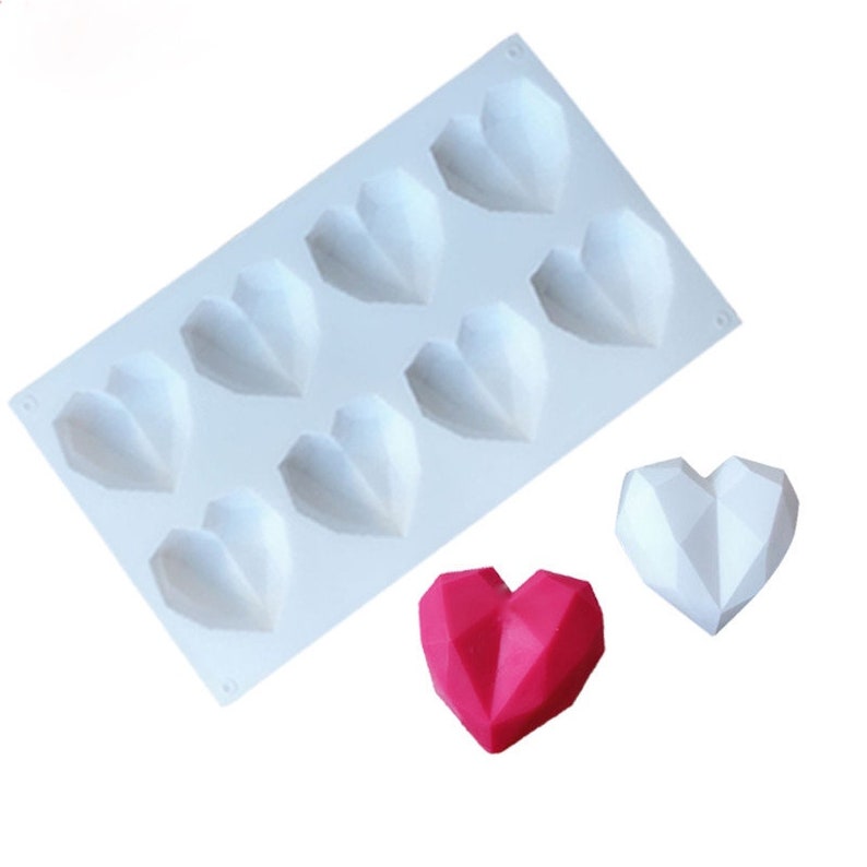 GEO HEART Silicone Soap Mold, 8 1.5 oz Cavities/ 12 oz total, Heat Resistant, Lotion Bars, Soap, Jelly, Wax, Free US Ship, Two Wild Hares image 2