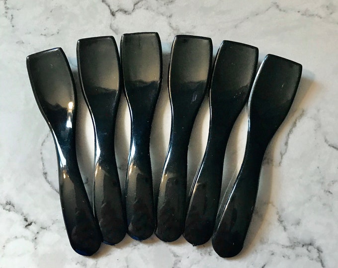 50- 2.75" BLACK Cosmetic Spoons, Sugar Scrub, Body Butter, Bath Whip, Testers Etc., Recyclable Polystyrene, Two Wild Hares