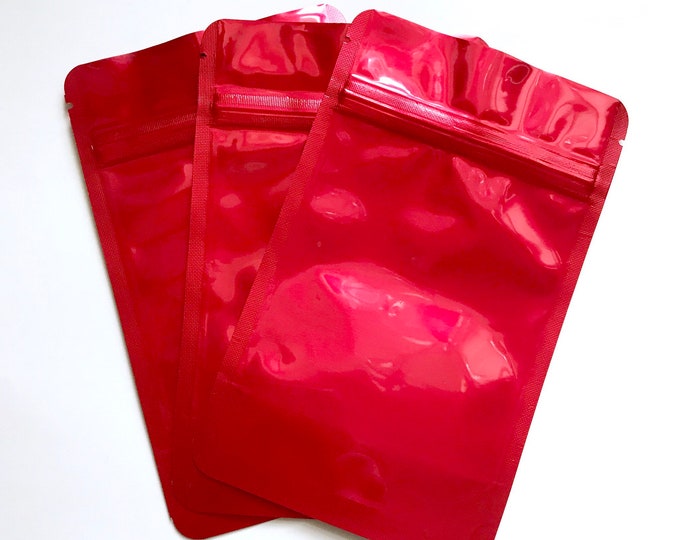 100-4x6" RED STAND Up Pouch/Bag, Heavy Duty Packaging, Tear Notch, Zipper Seal, Impulse Sealable, Two Wild Hares