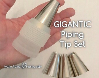GIGANTIC PIPING TIPS, 4 Tip Set w/ 2 Pc. Coupler- Ideal for Piping Soap, Bubble Frosting, Body Butter, Body Frosting & Filling Containers