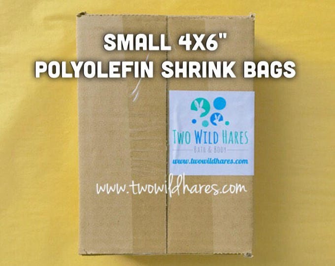 500-SM 4x6" POLYOLEFIN Shrink Bags, Free Us Ship, (Smell Through Plastic), 100g, BEST Wrap Available for Soap, Bath Bombs, Two Wild Hares