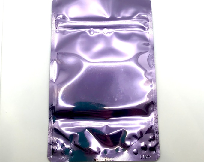 25-5x8" LAVENDER/Clear Foil Stand Up Pouches, Heavy Duty, Tear Notch, Zipper Seal, Impulse Sealable