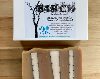 BIRCH Handmade Soap, Vanilla, Birch, Sandalwood, Cold Process, 4oz, Masculine Scent, Two Wild Hares