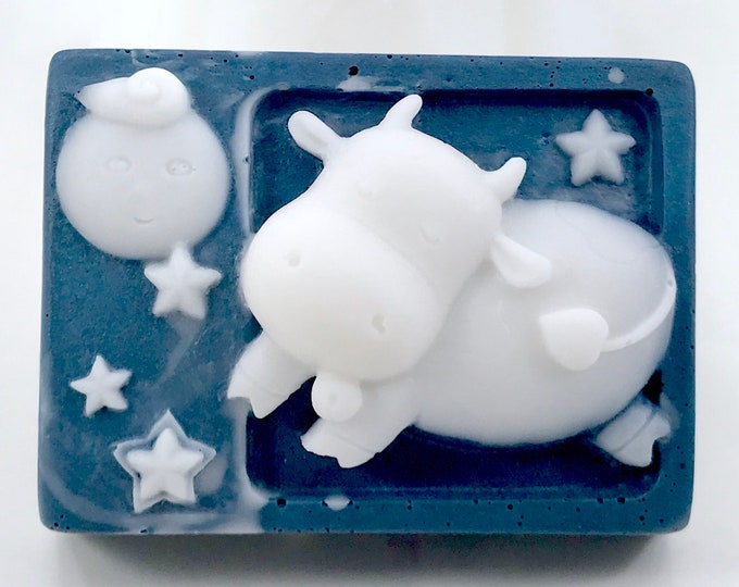 COW JUMPING Over the Moon Silicone Soap Mold, 1 Cavity, 3.88oz, (110g) Heat Safe, Lotion Bars, Wax, DIY Soap, Free Usa Ship, Two Wild Hares