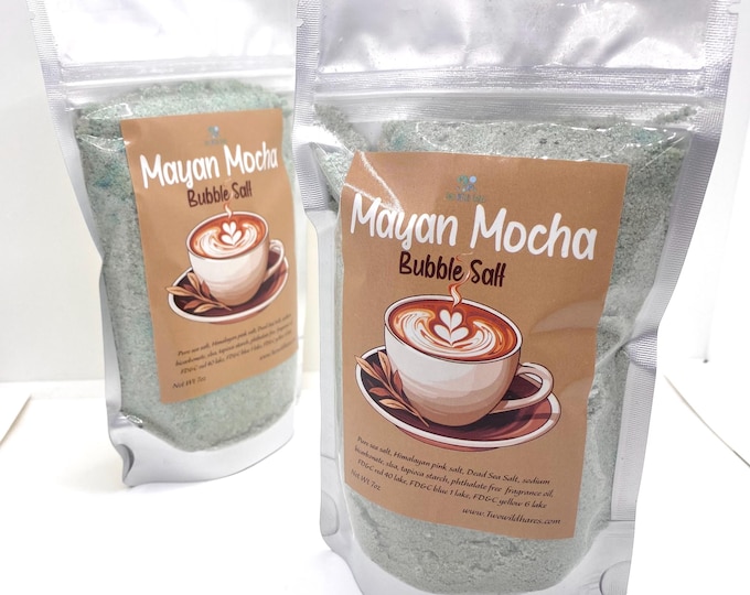 MAYAN MOCHA Bubble Salt, Chocolate, Coffee, Vanilla, Cinnamon, Allspice, Nutmeg, Bubbles & Salt in One, Handmade, Two Wild Hares, 7 oz