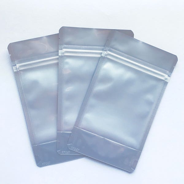 100-5x8" SILVER/CLEAR Foil Stand Up Pouches, Heavy Duty 5.4mil, Tear Notch, Zipper + Impulse Sealable, Free Usa Ship, Two Wild Hares