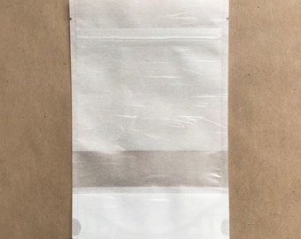 25-6x9" White RICE PAPER Eco Friendly Stand Up Pouches, Tear Notch, Zipper Seal, Impulse Sealable, Free Usa Ship, Two Wild Hares