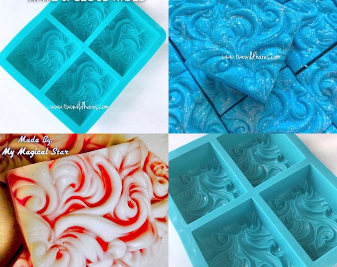 WAVE, Cloud & Smoke Soap Mold, 3.5oz Each Cavity, Silicone, Ocean, Wind, Smoke, Water, Resin, Wax, Two Wild Hares