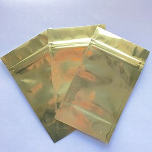 25-4x6&quot; GOLD/CLEAR Foil Stand Up Pouches, Heavy Duty 5.4mil, Tear Notch, Zipper Seal, Impulse Sealable