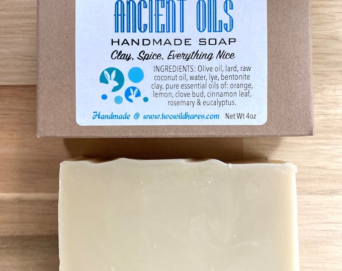 ANCIENT OILS Handmade Soap, Essential Oil (Robber's Blend) and Bentonite Clay Soap, 4 oz, Two Wild Hares
