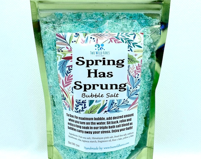 SPRING HAS SPRUNG Bubble Salt 7oz, Handmade, Two Wild Hares, Dead Sea, Pink Himalayan, Bath Salt, Bubble Bath, Gift, Women, Spa