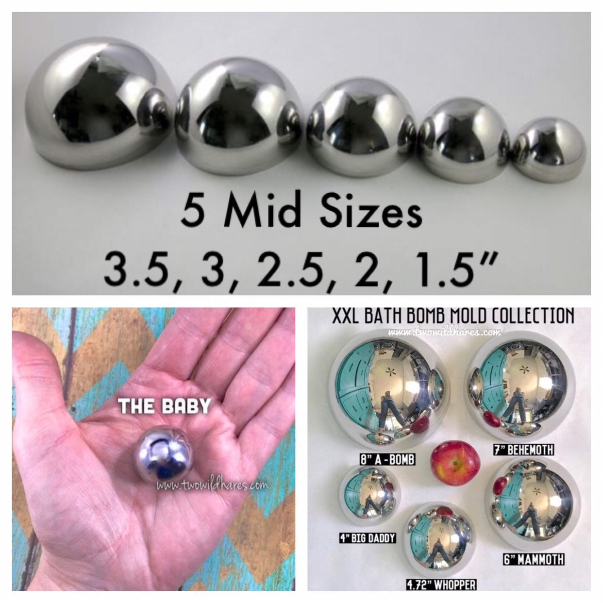 Stainless Steel Bath Bomb Molding Set-3 Metal Round Bath Bomb Molds (6 Half  Spheres)- DIY Professional Molds for Fizzy Bombs: Instructional Pamphlet