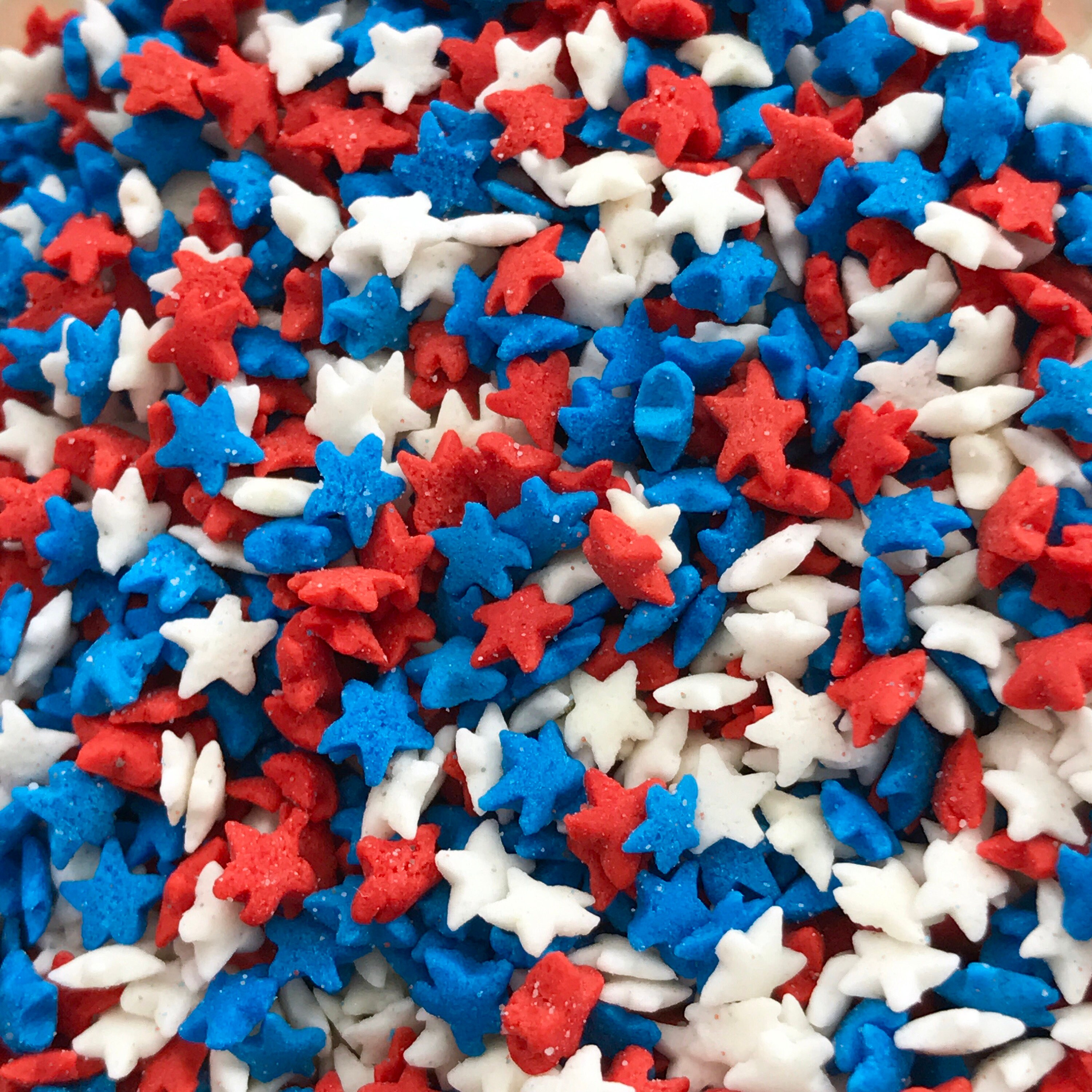 MINI 4th of JULY Sprinkles, Red/White/Blue Patriotic Stars, 1/8 size