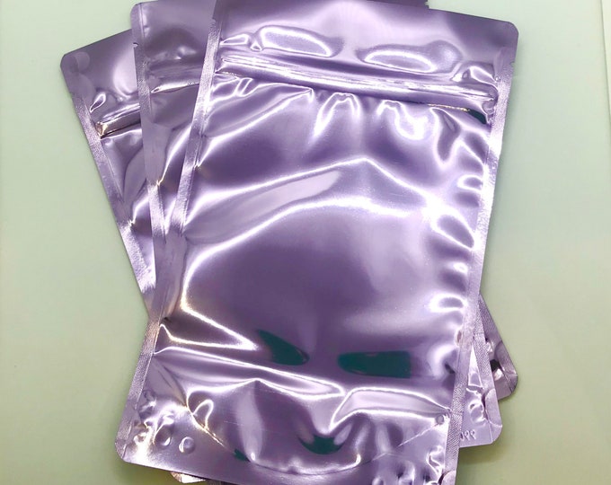 25-6x9" LAVENDER/Clear Foil Stand Up Pouches, Heavy Duty, Tear Notch, Zipper Seal, Impulse Sealable