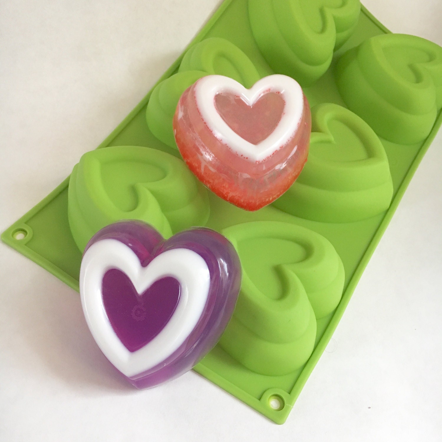 FRAMED HEART Soap Mold, Heat Safe Silicone, 6-4oz Cavities, DIY