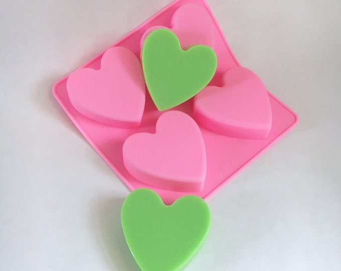 HEART Mold, Silicone, 4 Cavities, 1.7 oz cavities, 2 1/4" x 3/4" (approx), DIY Soap, Free Usa Ship, Soap, Baking, Resin, Two Wild Hares