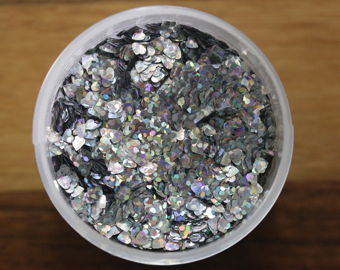 Holographic Heart Biodegradable Glitter, Made in the USA, Non Toxic, Cruelty Free, 1oz, 1/8" Flake