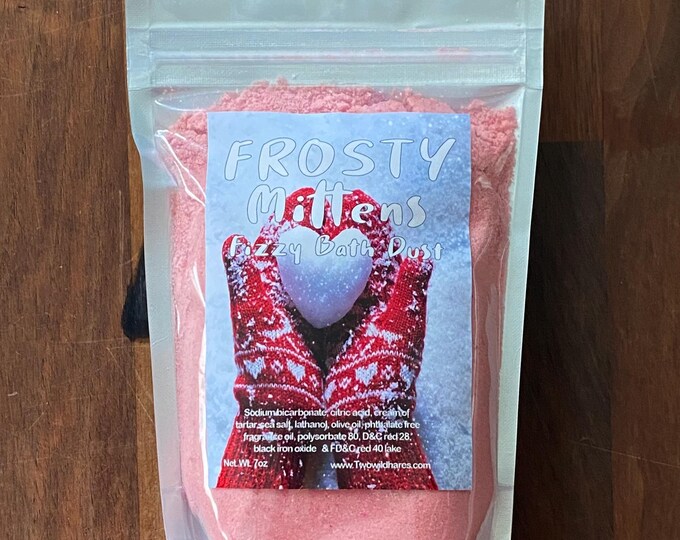 FROSTY MITTENS, Icy Air, Mint, Snow, Berries, Pine, Woods Fizzy Bath Dust, Two Wild Hares, 7 oz