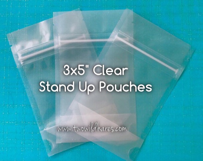 100-3x5" MINI Sample Size STAND UP Pouches, Clear, Heavy Duty, Tear Notch, Zipper Seal, Impulse Sealable, Great For Samples, Two Wild Hares