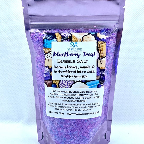 BLACKBERRY TREAT Bubble Salt 7oz, Blackberry & Vanilla, Handmade, Two Wild Hares, Dead Sea, Pink Himalayan, Bath Salt, Bubble Bath, Spa