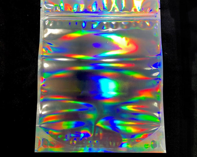 100-HOLOGRAPHIC PEARL Stand Up Pouches, 6 1/2" x 8", Rainbow, Impulse + Zipper Seal, Tear Notch Packaging, Free Usa Ship, Two Wild Hares