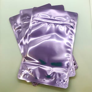 25-4x6&quot; LAVENDER/Clear Foil Stand Up Pouches, Heavy Duty, Tear Notch, Zipper Seal, Impulse Sealable, Two Wild Hares