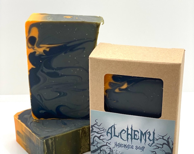 ALCHEMY Teakwood, Vanilla, Mahogany, Woods, Activated Charcoal, Handmade Soap, 4 oz, Two Wild Hares