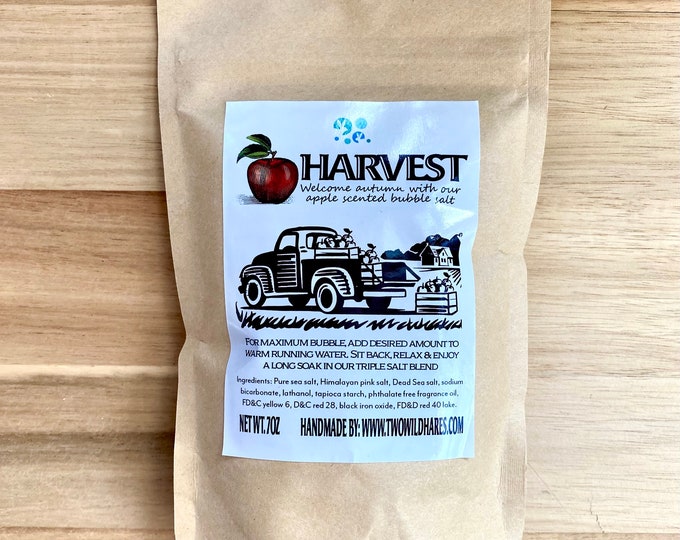 HARVEST Bubble Salt, Apple Spice, Bubble Bath & Bath Salt in One, Handmade, Two Wild Hares, 7 oz