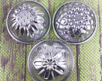 FLOWER MOLD SET, 3 Metal Bath Bomb & Baking Molds, 3 1/8", (Chrysanthemum, Sunflower, Oleander) Two Wild Hares