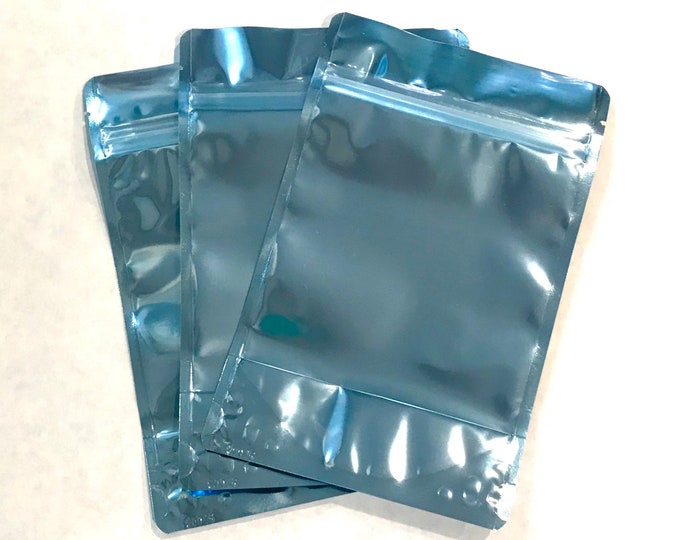 25-6x9" ARCTIC/Clear Foil Stand Up Pouches, Heavy Duty, Tear Notch, Zipper Seal, Impulse Sealable
