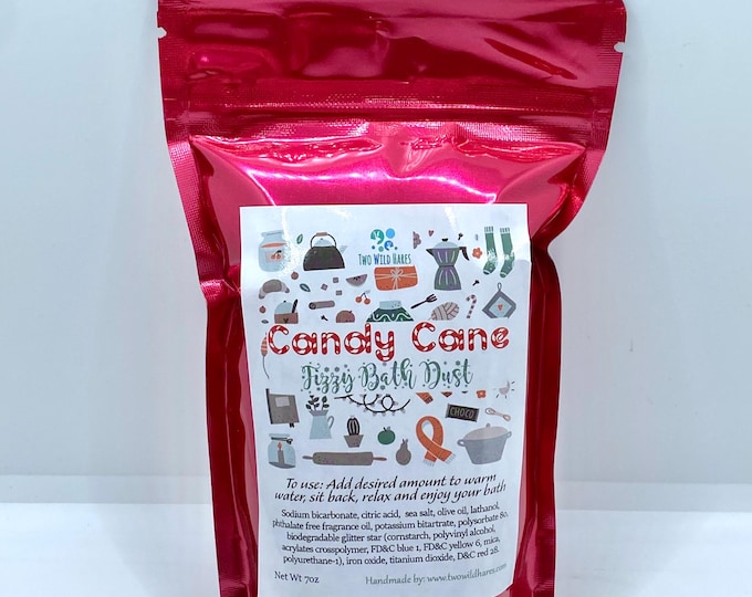 CANDY CANE, Classic Peppermint, Vanilla, Sugar, Fizzy Bath Dust, Two Wild Hares, 7 oz