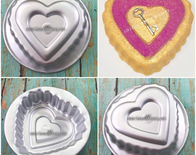 LACY SCALLOPED HEART Bath Bomb & Baking Mold, Metal, 3 1/2" across, 1 1/4" Deep, Two Wild Hares