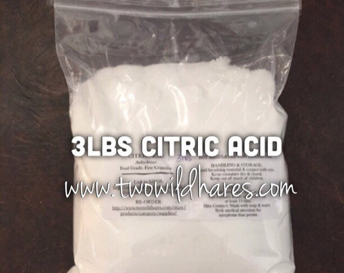 3lbs. FINE CITRIC ACID, Food Grade, Anhydrous, Bath Bombs, Fine Grain/ No Grinding, The Best Stuff! Two Wild Hares