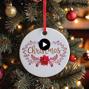 Christmas Ornament Mockup Video White Blank Ceramic Ornament Video Glitter Gold Effect Mockup Winter Ornament Mock ups Canva Video Gold Dust