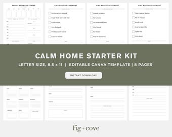 Family Command Center, Meal Planner, Kids Routine Chart (Editable Canva Template)