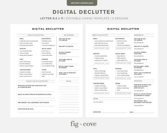 Digital Declutter Tracker: Minimalist Tech Reset Worksheet (Printable PDF Download
