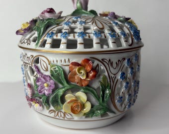 Dresden, Germany, openwork porcelain jar with flowers