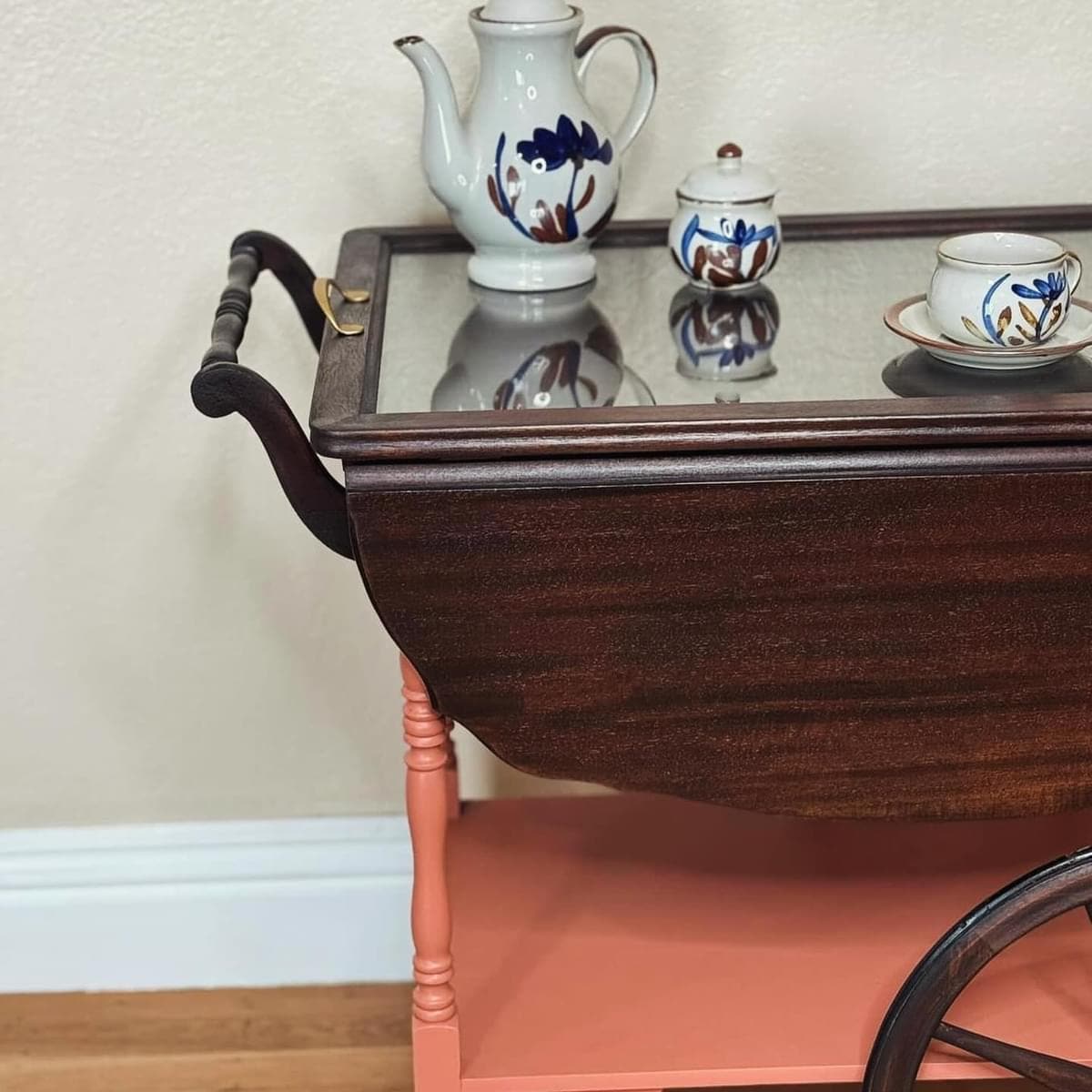 Victorian Style Wooden Tea Cart: Vintage English Bar Cart, 1900s
