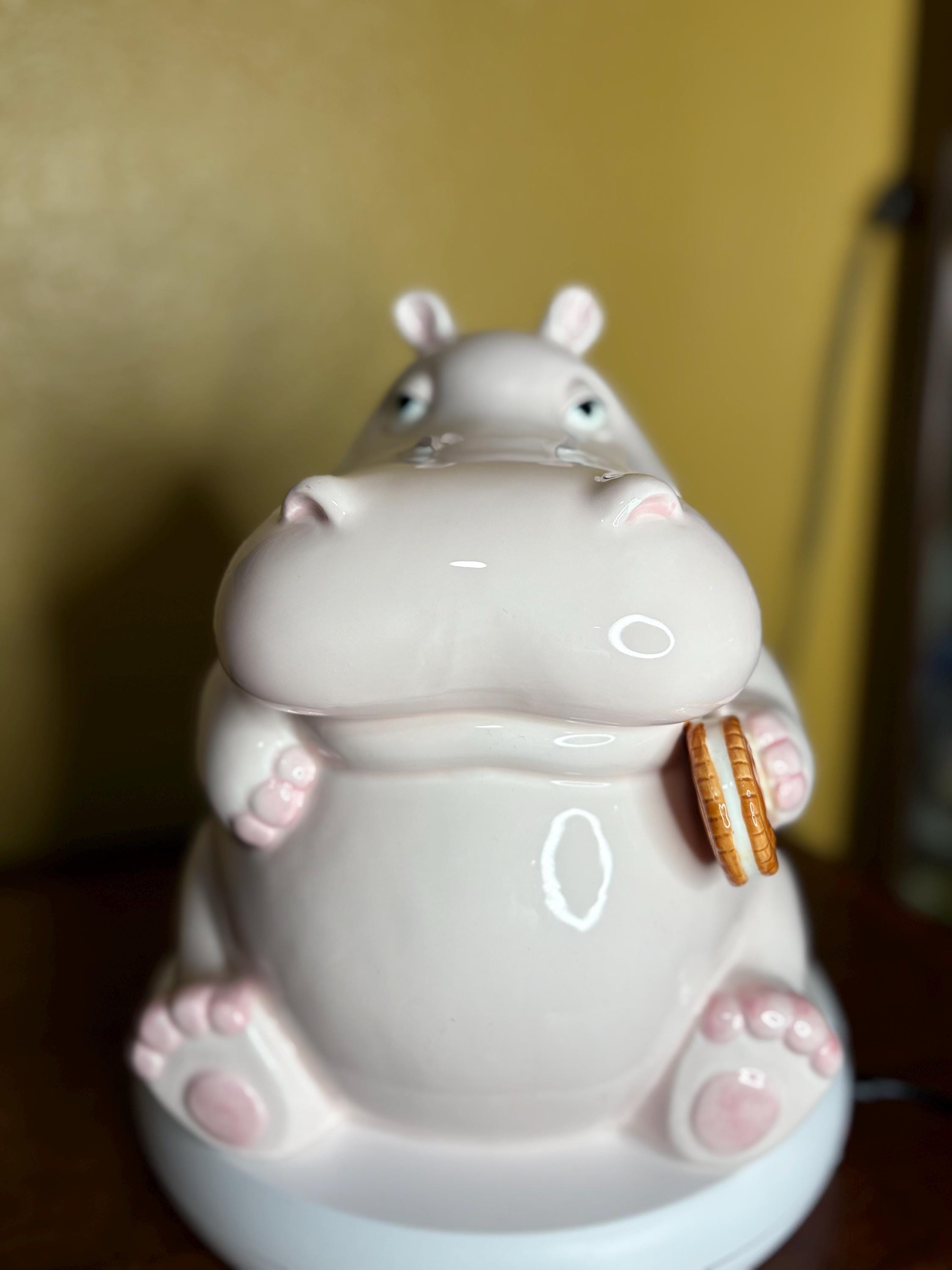 Vintage 1980's Fitz and Floyd Pink Hippo Hippopotamus Cookie Jar