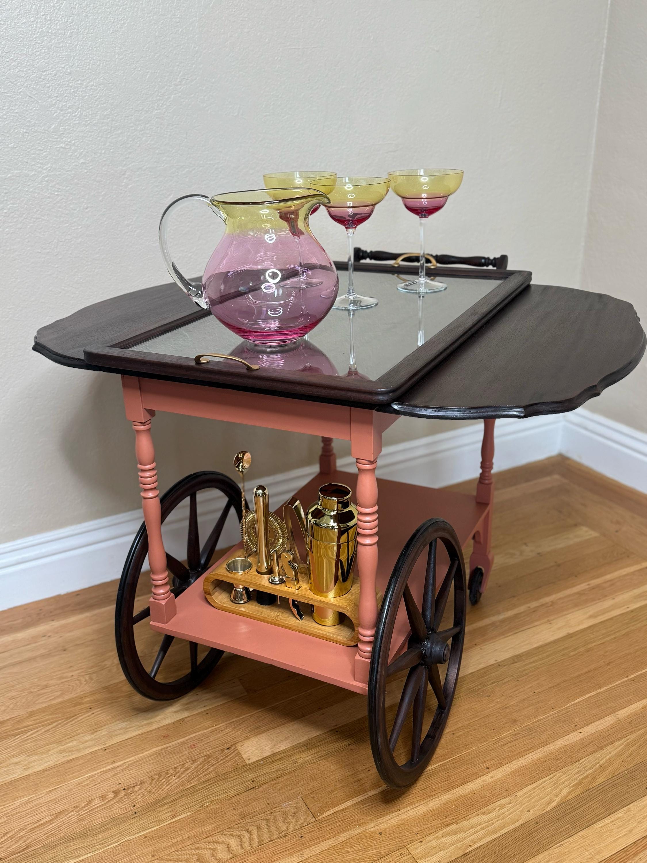 Victorian Style Wooden Tea Cart: Vintage English Bar Cart, 1900s
