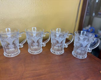 Fleur de Lis Glass Mugs - Set of 4 Embossed Floral Mugs