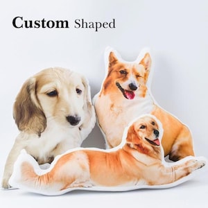 May include: Three custom-shaped dog pillows. The pillows are made of soft fabric and feature realistic images of dogs. The pillows are perfect for adding a touch of personality to any room.