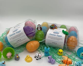 Pre-filled Easter Eggs | 3D Printed Toy-Filled Eggs | Non Candy Easter Egg Filler | ADHD and Autism Sensory Aid | Articulated Flexi Animals