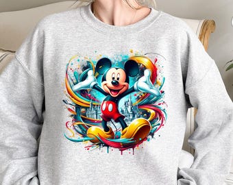 Colorful Mickey Mouse Sweatshirt, Magical Disney Hoodie, Disneyland Vacation Outfit, Cute Gift for Disney Fans, Family Theme Park Pullover